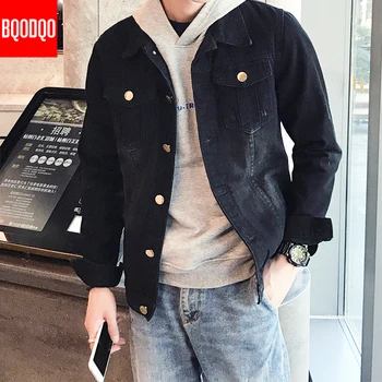 

5XL Black Denim Cotton Jackets Men Autumn Streetwear Hip Hop Jacket Coat Fashion Japanese Korean Turn-down Collar Men's Clothing