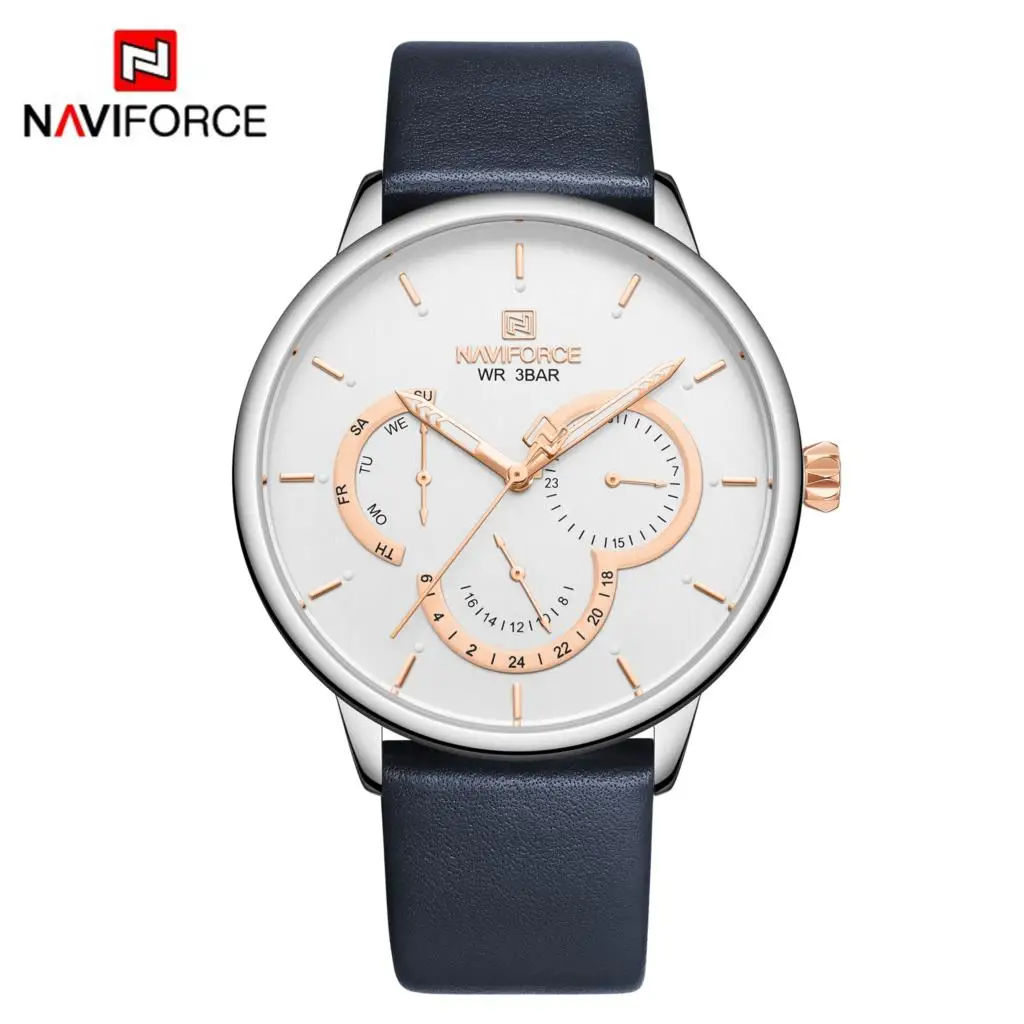 Золотые часы NAVIFORCE мужские топ брендовые Роскошные модные военные армейские Бизнес Спортивные Мужские кварцевые кожаные часы на запястье мужские часы - Цвет: Silver Blue