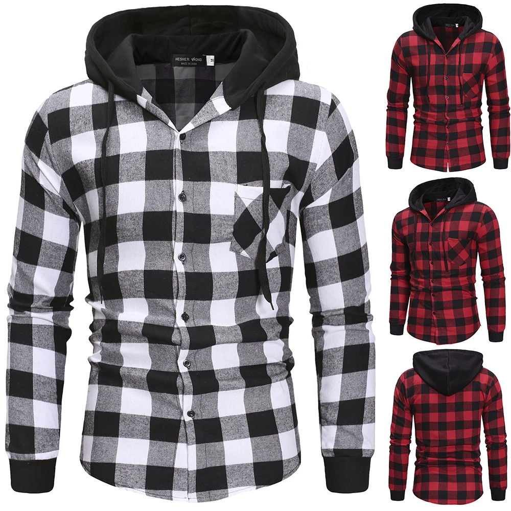 Men's Shirts Autumn Fashion Casual Plaid Shirts Long Sleeve Cotton high quality Pullover Hooded Shirt Winter Mens Top Blouse Men's Shirts Autumn Fashion Casual Plaid Shirts Long Sleeve Cotton high quality Pullover Hooded Shirt Winter Mens Top Blouse