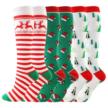 

Hot Sale Funny Christmas Stockings Sports Striped Tree Women's Knee Stockings Green White Red Cotton Girls Fashion Long Stocking