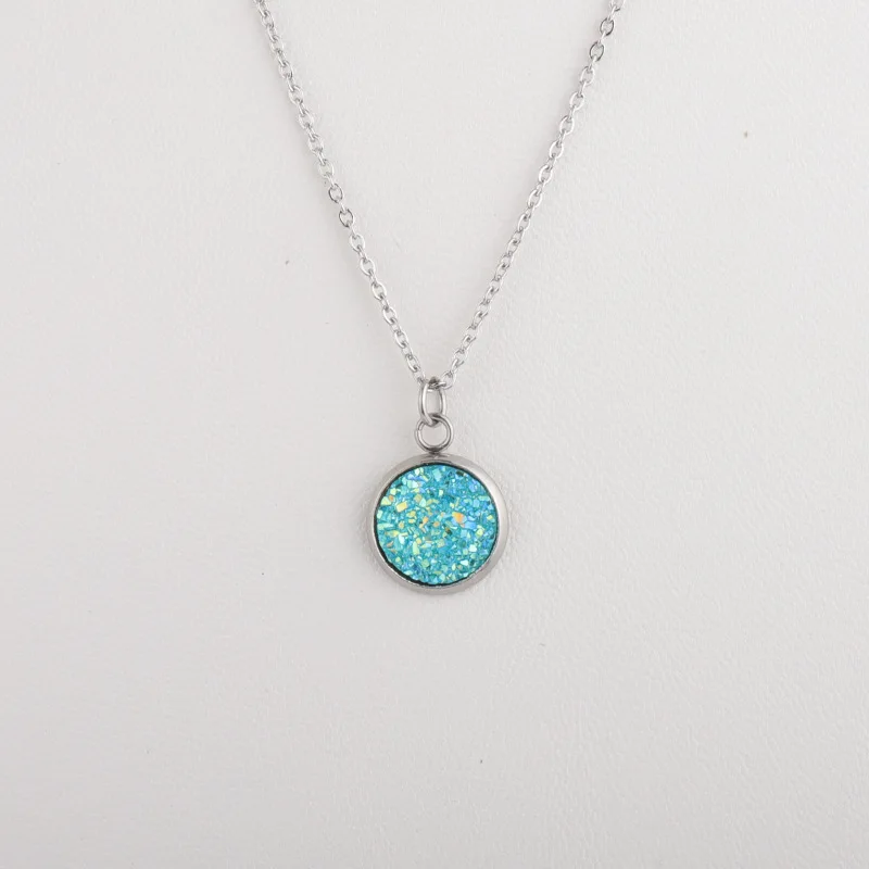 12 мм подвеска Druzy Drusy, ожерелья, ювелирные изделия из смолы, кабошон, нержавеющая сталь, подвеска, цепь для женщин, девушек, ювелирное изделие, подарок - Окраска металла: J