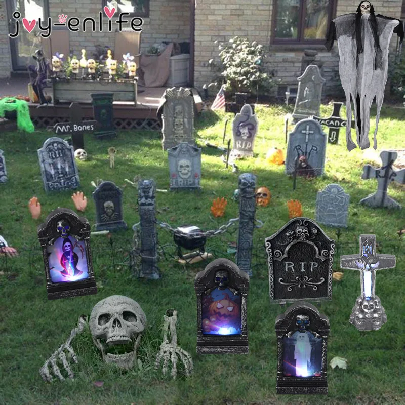 Halloween Decorazione del Giardino falso Scheletro Del Cranio LED ... - Halloween Decorazione Del GiarDino Falso Scheletro Del Cranio LED IncanDescente Zucca Pietra Tombale HaunteD House Decorazione