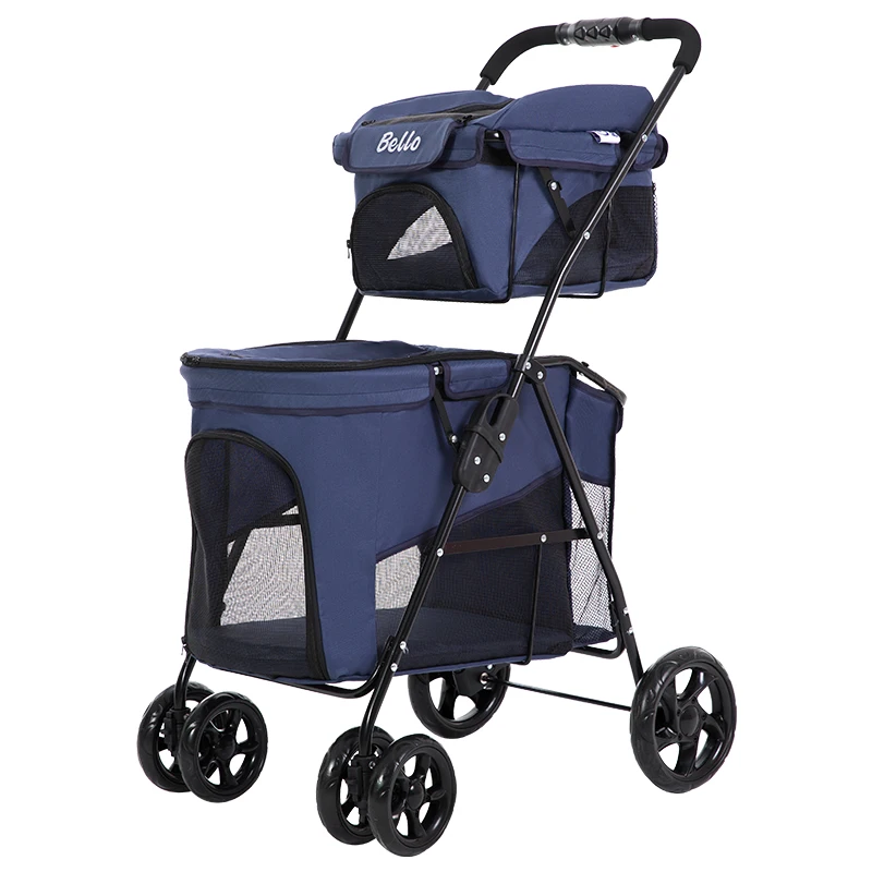 

Lightweight Folding Pet Double-layer Trolley Dog Stroller Cat Cage Four-wheeled Outdoor Travel
