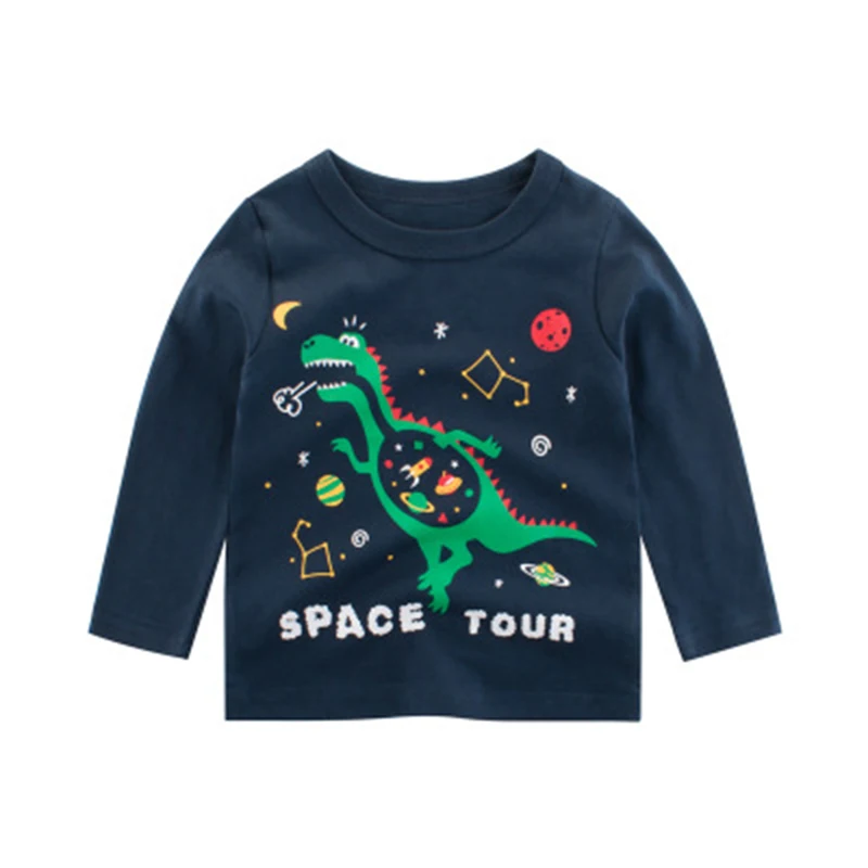19-осенняя Детская рубашка на подкладке Корейская футболка с длинными рукавами для мальчиков футболка с рисунком динозавра и длинными рукавами