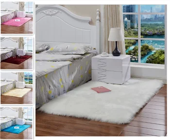 

White long-haired stylish bedroom carpet furry silky plush rug faux fur rug bedside rug rectangular sheepskin fur rug