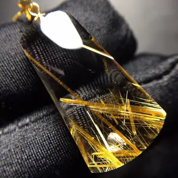 

Certificate Natural Gold Rutilated Quartz Rectangle Pendant Titanium 27.5*15.7*7mm Crystal Water Drop Women Men Jewelry AAAAAA