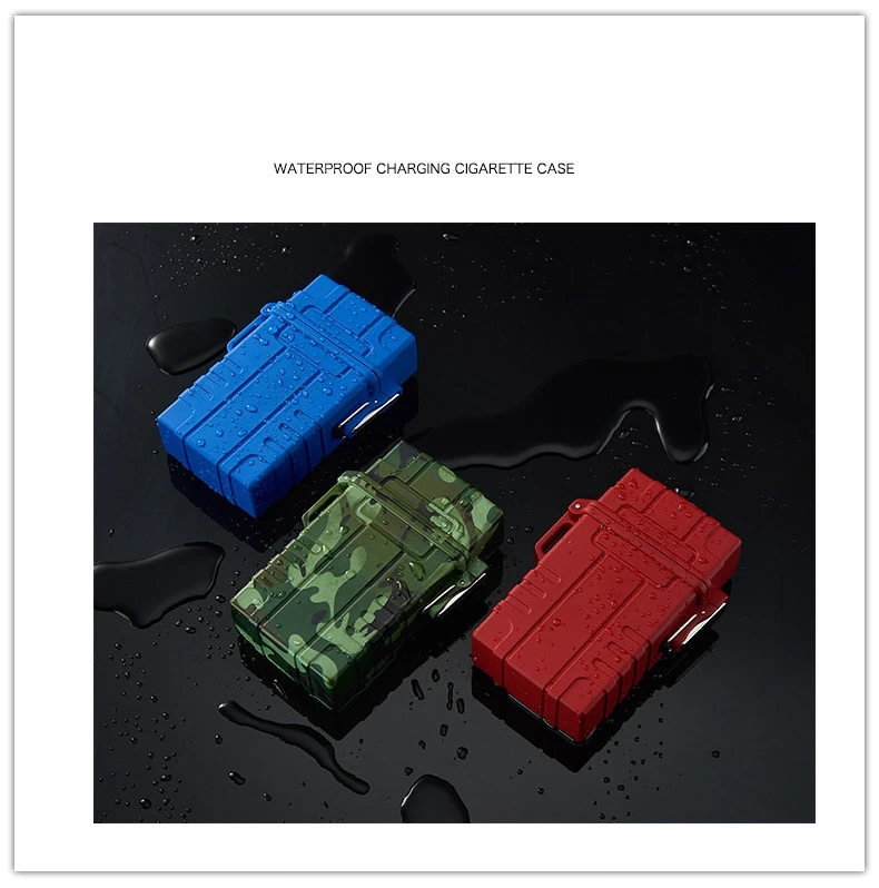 Waterproof USB Lighter New Cigarette Case Lighter Cigar Box Holder Windproof Gas Lighter Refillable Fire Butane Jet Hole