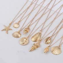 Новинка, модное золотое ожерелье из сплава, в стиле бохо, раковина Каури, ожерелье для женщин, цепь в виде раковины, ожерелье с подвеской, летнее ювелирное изделие, воротник в виде морской звезды