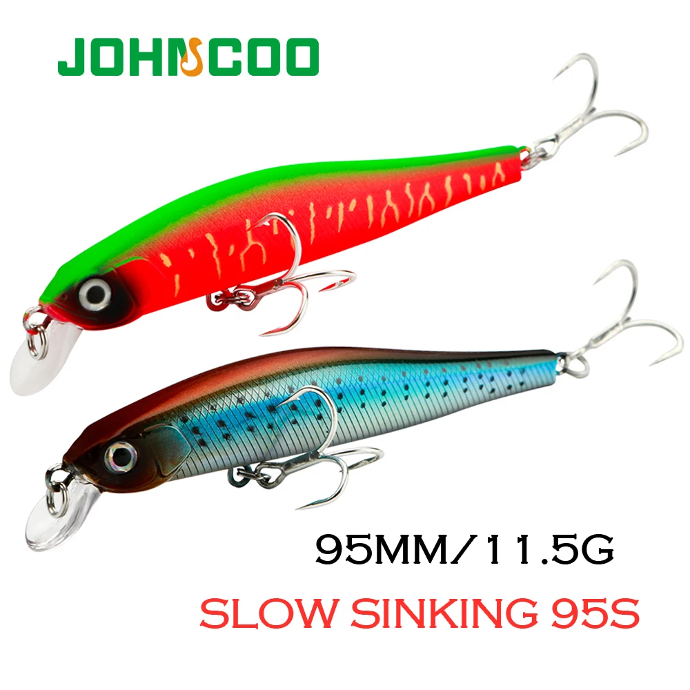 JOHNCOO Fishing Lure Minnow Swimbait Artificial Bait Hard Bait Wobbler 95mm  11.5g Slow Sinking 3D Fisheyes 2 Hooks