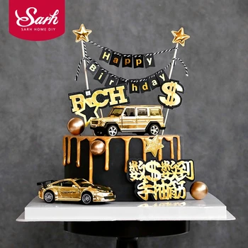 

Gold SUV Sports Car Cake Topper for Birthday Party Decor Alloy Locomotive Baby Shower Love Gifts Boy Kid Wedding Baking Supplies