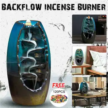 

With 120Cones Free Gift Waterfall Incense Burner Ceramic Incense Holder 3 Option for Mixed Incense Cones Burners