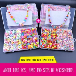 Jouet perlé pour enfant, 1030 pièces, DIY, fait à la main, perles d'espacement, artisanat, fabrication de Bracelet, collier, Kit de bijoux, cadeau pour fille 