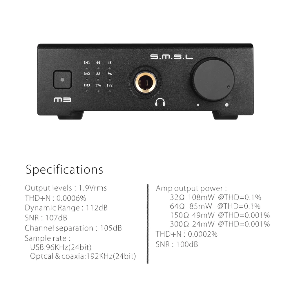 S.M.S.L M3 аудио декодер усилитель для наушников USB/Оптическое волокно/коаксиальный вход RCA аналоговый/6,35 мм выход для наушников Питание от USB