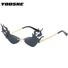 YOOSKE солнцезащитные очки без оправы с огненным пламенем, женские винтажные брендовые солнцезащитные очки «кошачий глаз», женские ретро очки с зеркальным покрытием UV400
