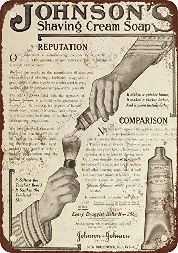 

Мыло для бритья Johnson's 1910, винтажная репродукция внешнего вида, металлический жестяной знак 8x12 дюймов, Железный Декор