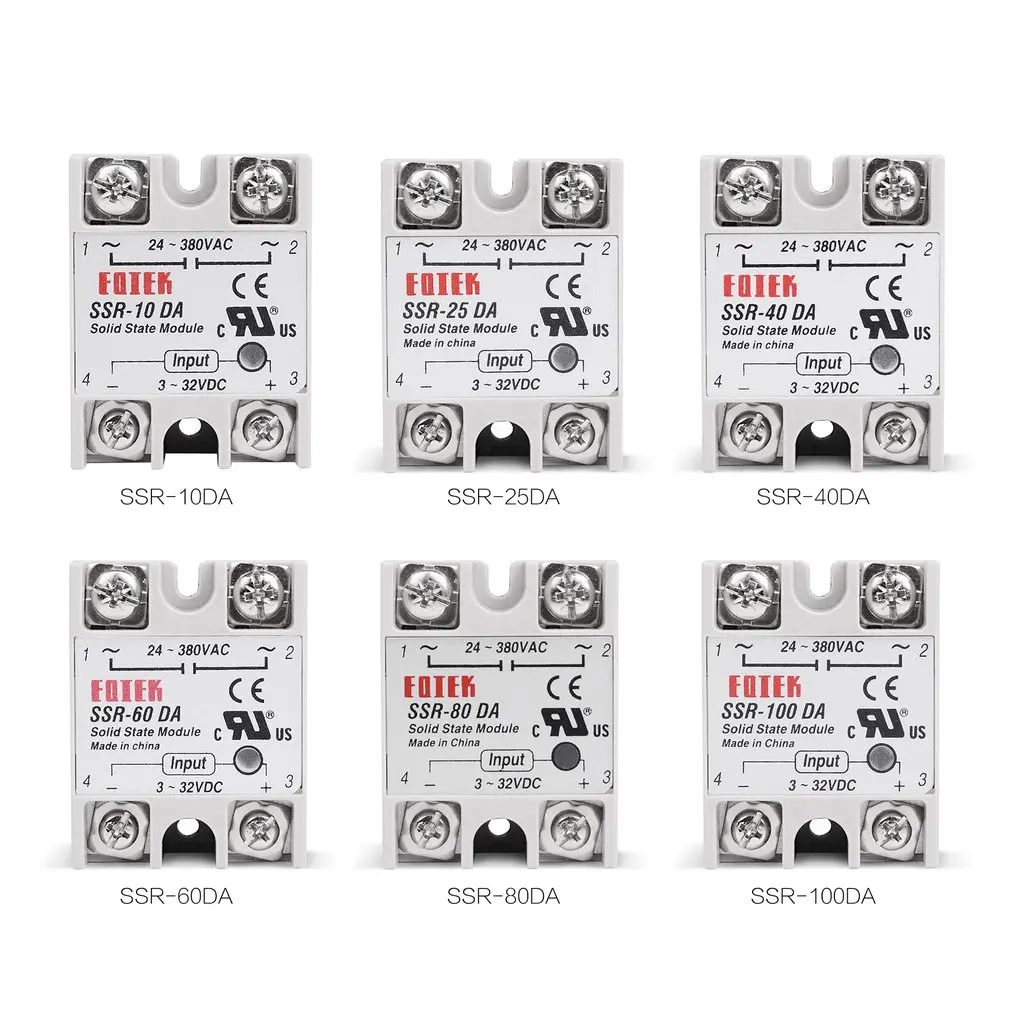 Твердотельное реле DC-AC 10A 25A 40A 60A 80A 100A 12V 3-32V DC до 220V 24-380V AC нагрузки однофазный SSR для контроля температуры