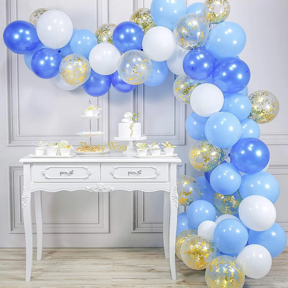 70 pièces bleu blanc doré ballons confettis ensemble Chrome fête d'anniversaire mariage anniversaire décoration bébé douche décor 12 pouces