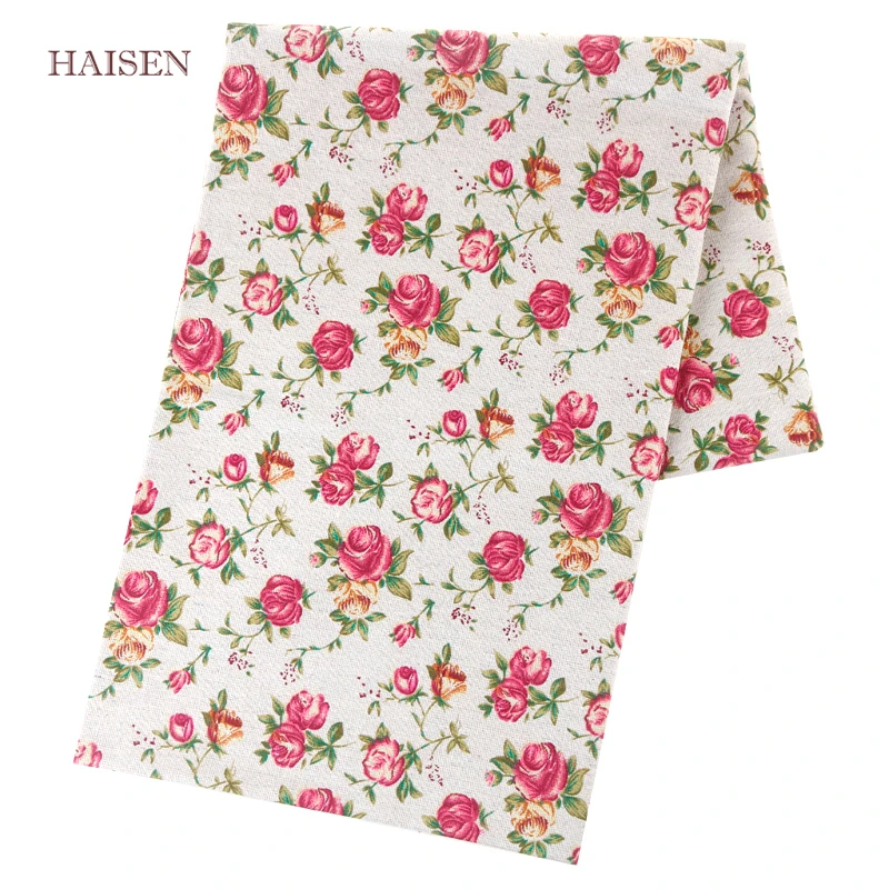 HAISEN Rose серия напечатанная Мешковина хлопковая льняная ткань для шитья Сделай Сам