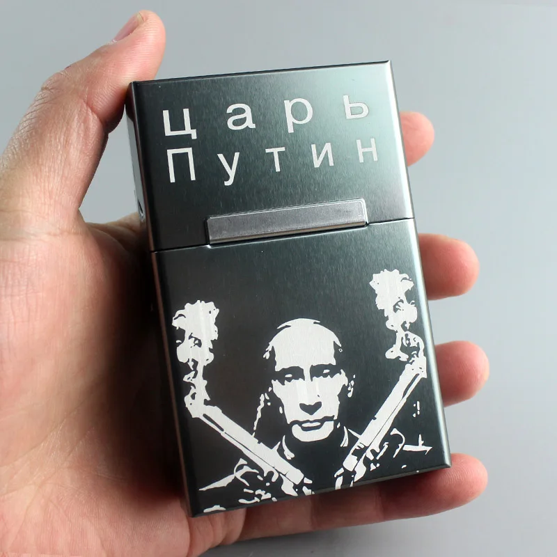 Putin Gray Металлический чехол для сигарет, Магнитная крышка, коробка для сигарет, российский президент, производные продукты в. В. Путиным, подарок для веера, курительная лазерная - Цвет: Putin Gray