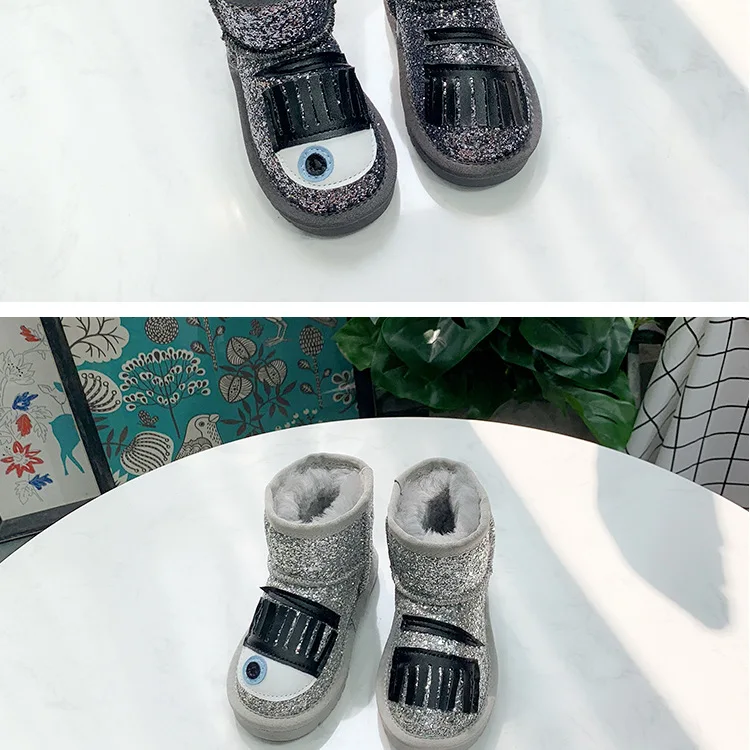 Зимние детские зимние ботинки; обувь из натуральной кожи; Блестящие ботильоны для маленьких девочек; брендовые ботинки для малышей; черные мягкие ботинки для мальчиков
