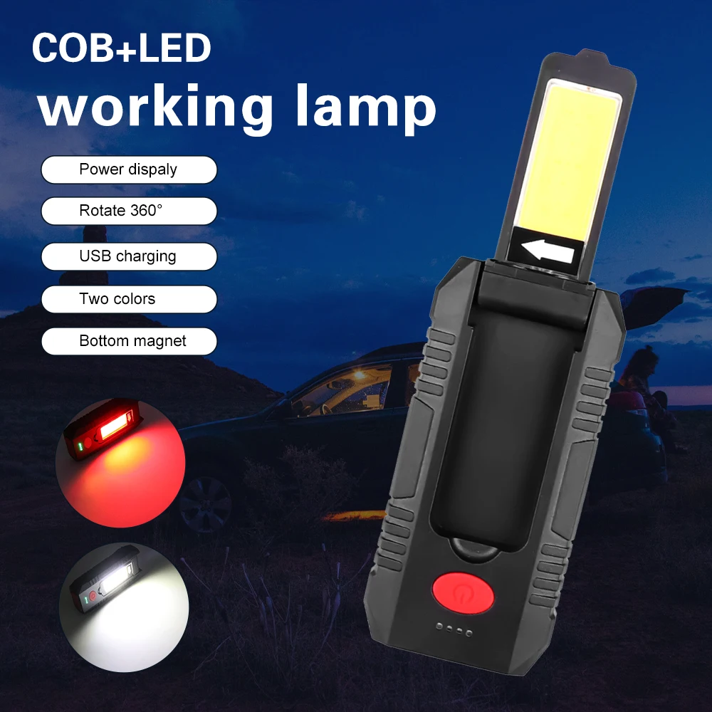 New COB LED Magnetic Work Light Car Garage Mechanic Home Rechargeable Torch Lamp USB Charging LED Flash Light Outdoor Sport