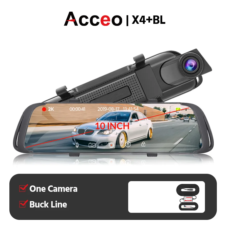 Acceo X4 Автомобильное Зеркало Dvr 10 дюймов зеркало заднего вида 2K Quad HD Dash камера 1440P Видео рекордер с камерой заднего вида регистратор Dvrs - Название цвета: X4-BL
