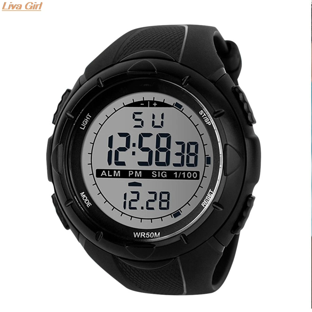 

Women Men Waterproof Wristwatches LED Digital Date Military Sport Rubber Band Quartz Watch Alarm