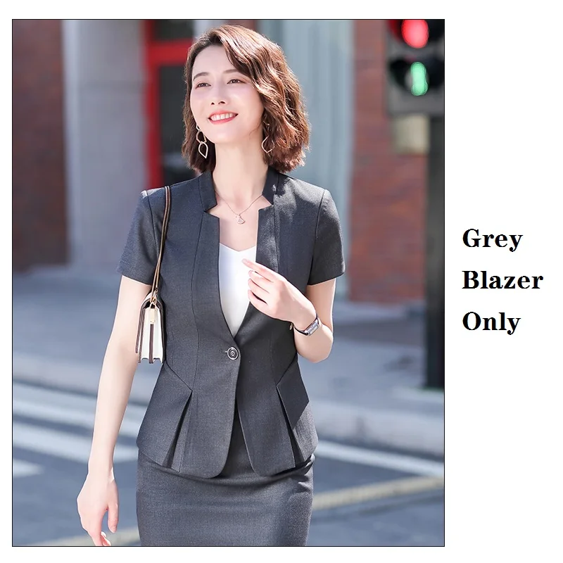 Grey Blazer Only Новинка, летние модные женские костюмы с юбкой, одежда для работы, серый, черный блейзер и пиджак, комплекты для офиса, женская одежда - Цвет: Grey Blazer Only