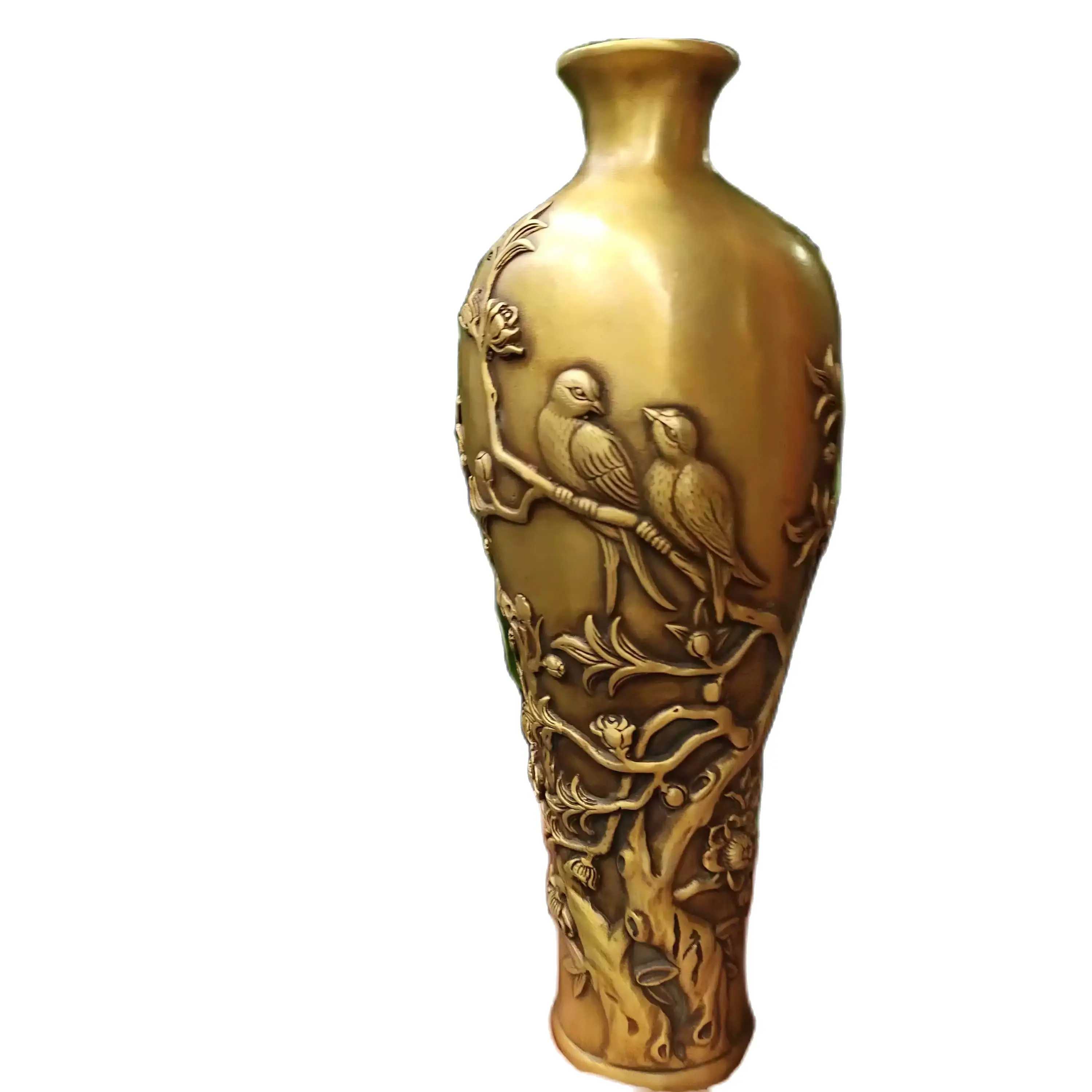 

Height 22CM!!! Collection Chinese Old Brass Handmade Bird Vase,High Quality Home Art Decoration Antique Vase Crafts
