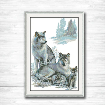 

A wolf family Counted Printed on the canvas DMC 11CT 14CT Cross Stitch kits Needlework Set Embroidery winter snow animal Scenery