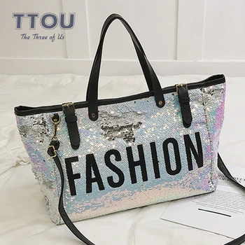 

TTOU Fashion Women Sequin Tote Bags Female High Capacity Letter Top-handle Bags For Teenage Girls Handbags Casual Messenger Bags