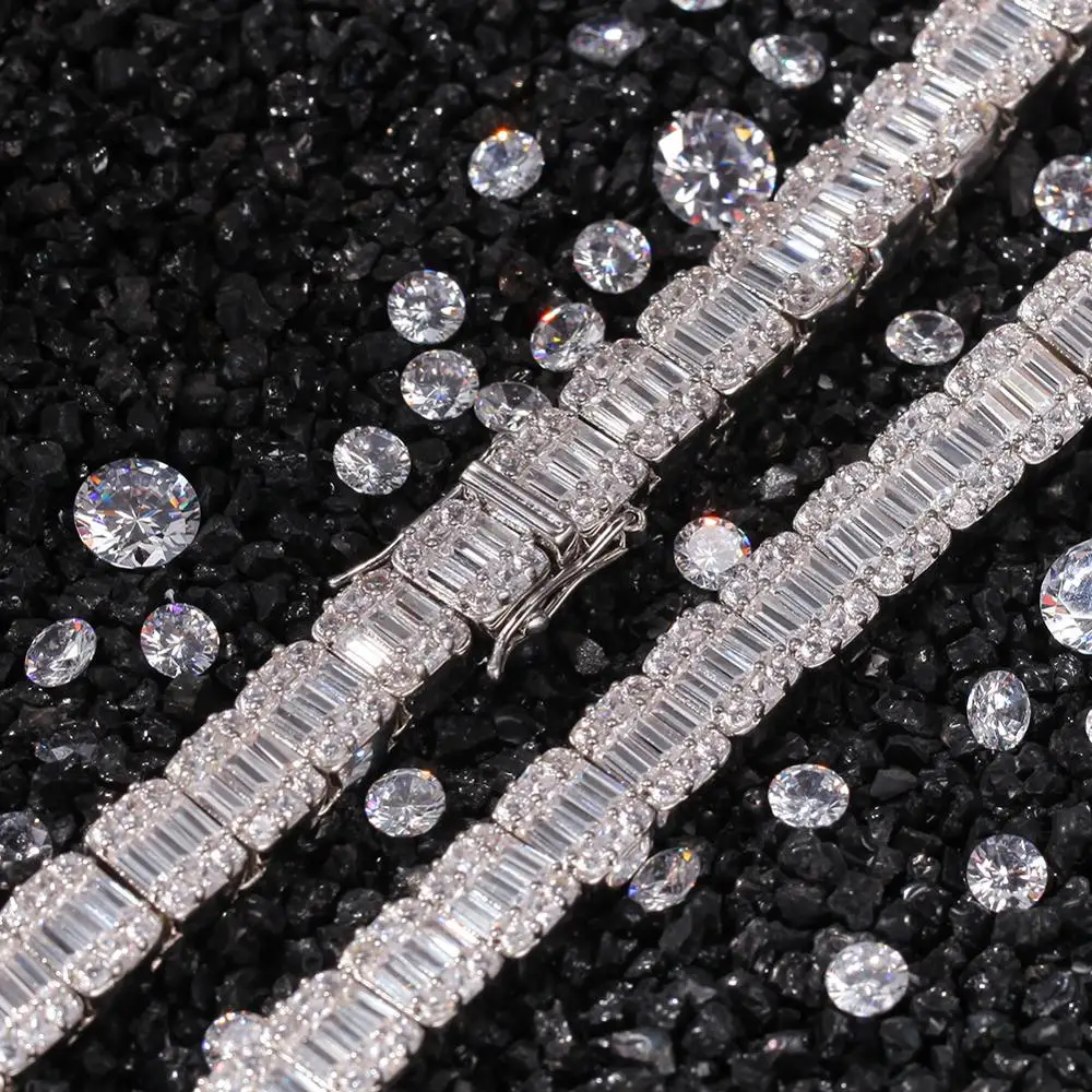 Hip Hop Bling Iced Out 1 Row Square AAA CZ Stone Tennis Chain Cubic Zirconia Chokers Necklaces for Men Rapper Jewelry Gold Silve