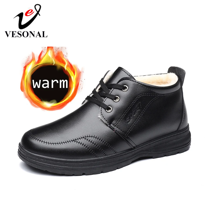 

VESONAL 2019 warm leather Ankle Men Boots snow Shoes Autumn Winter fur plush classic Male Casual Boot Sneakers Footwear