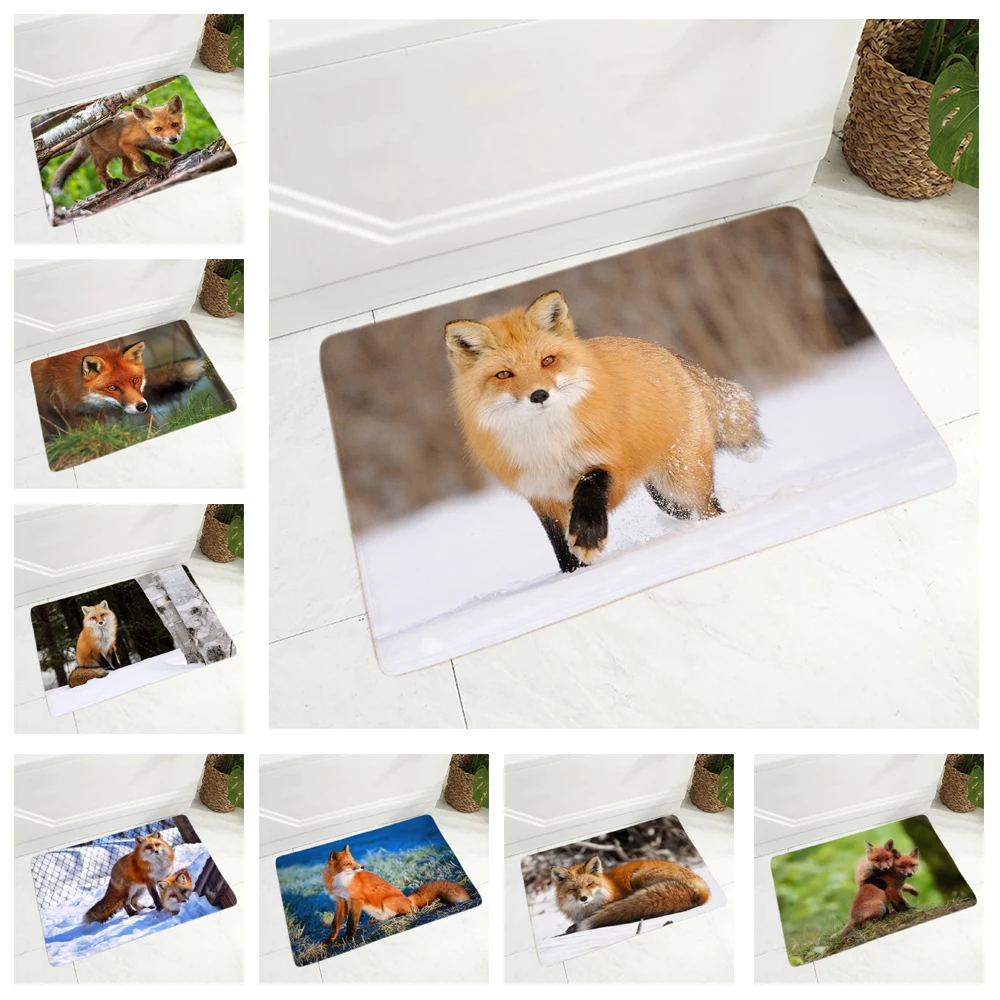 Cute Fox Doormat for Hallway Decor Lovely Wild Animal Floor Door Mat Children Room Non Slip