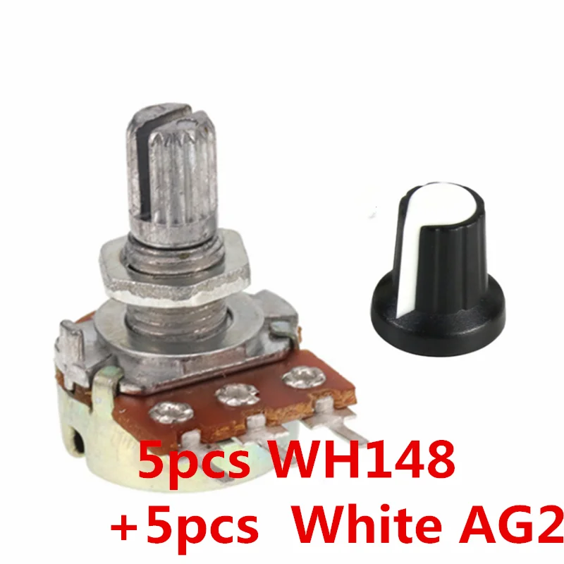 5sets WH148 B1K B2K B5K B10K B20K B50K B100K B250K B500K B1M 3pin 15mm 1K 2K 5K 10K 20K 50K 100K 500K 1M for Arduino +AG2 cap