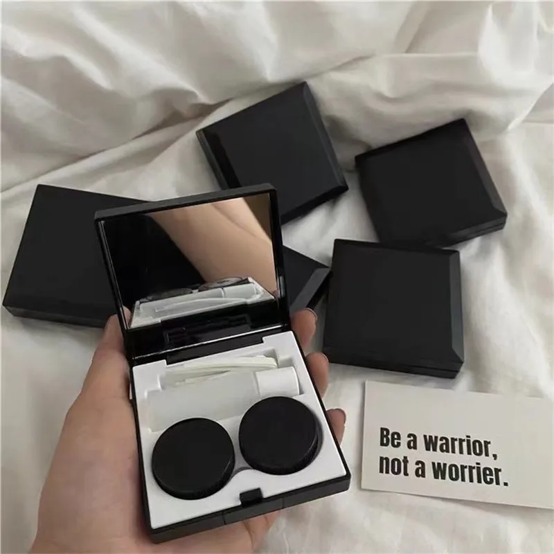 블랙 우아한 렌즈 컨테이너 여성 Ins DIY 콘택트 렌즈 케이스 남성 컬러 콘택트 렌즈 보관 상자 휴대용 여행 세트