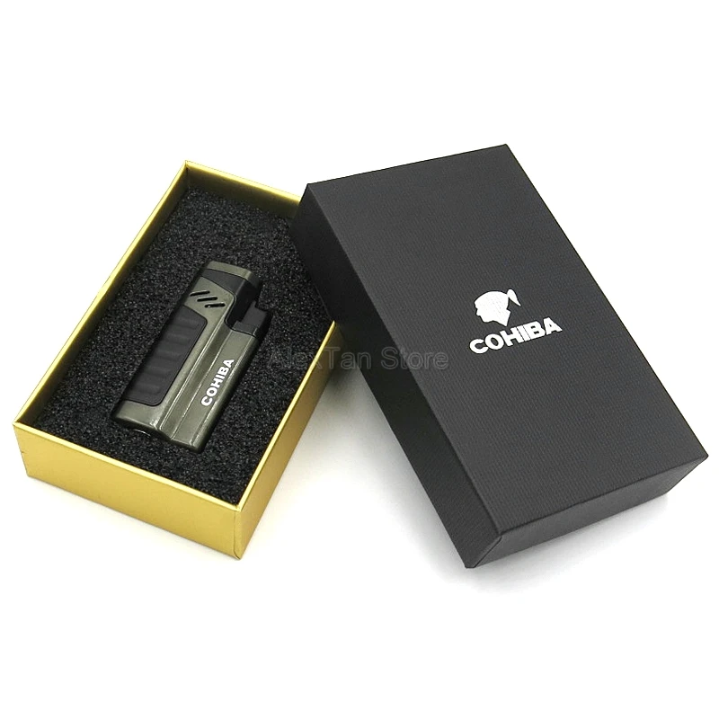 Классическая ветрозащитная металлическая зажигалка COHIBA для сигарет 4 фонарь