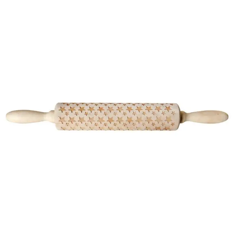 Christmas Rolling Pin Dough Wooden Christmas Embossing Rolling Pin Stick Baking Pastry Tool Christmas Decoration for Home