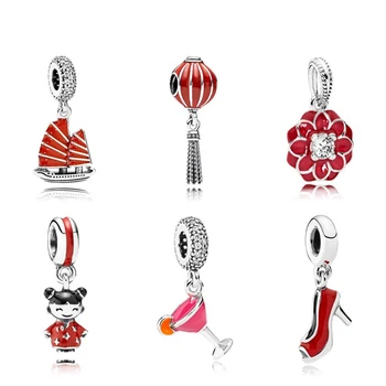 

NEW 925 Sterling Silver Red sailboat festive Fuwa Pearl Charms Pendant collocation Bracelet DIY bracelet Factory wholesale