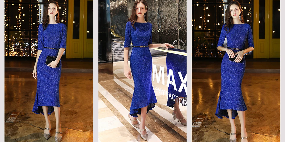 Это YiiYa платье для выпускного вечера размера плюс Королевский синий Vestidos De Gala K151 элегантные вечерние платья для женщин с рукавом средней длины