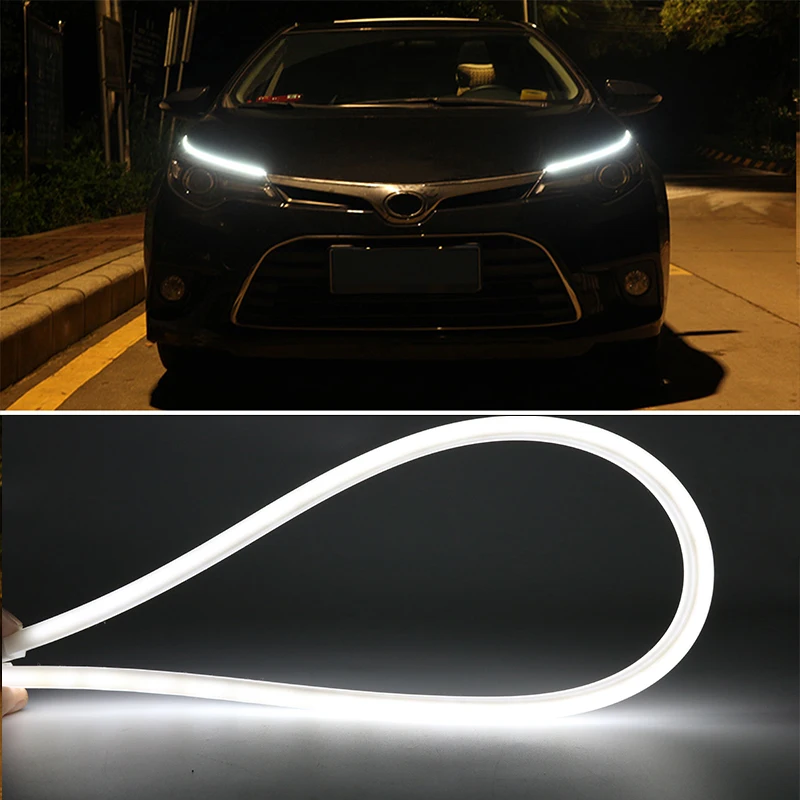 Автомобильные гибкие DRL светодиодные полосы света для фар последовательный плавный Свет автомобиля поворотные сигнальные огни автомобиля декоративные лампы для всех автомобилей