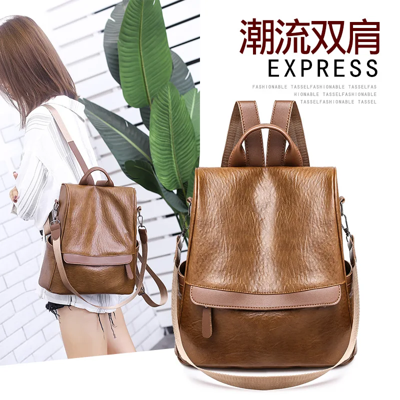 

Backpack Women's Summer Korean-style New Style Soft Leather Versatile Dual Purpose Simple Large-Volume Fashion Bags Anti-Theft F
