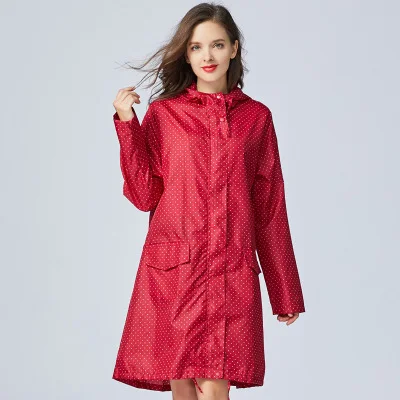Модный женский плащ-дождевик, дышащие женские длинные дождевики, женский портативный водоотталкивающий дождевик для женщин, дождевик для взрослых - Цвет: Red dot