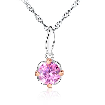 

MetJakt S925 Sterling Silver Water Wave Chain Set 3A Pink Zircon Fashion Cute Romantic Women's Necklace