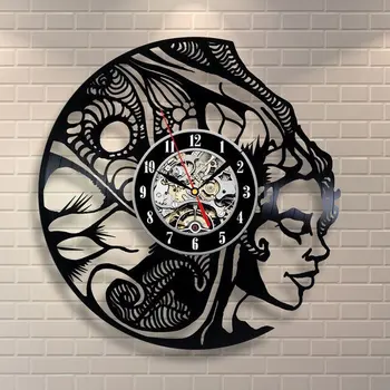 

European and American Retro Style Hanging Clock Real Gramophone Record Abstract Art Hanging Clock Blade Queen 3D Wall Clock