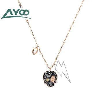 

AYOO high quality swa, fashion jewelry skull pendant clavicle chain necklace feminine elegant jewelry crystal