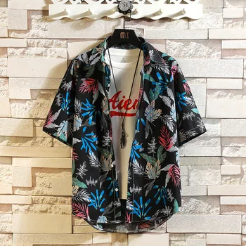

2020 Brand Summer Hot Sell Men's Beach Shirt Fashion Short Sleeve Loose Casual Shirts Plus OVERSIZE M-4XL 5XL