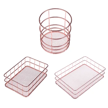 

Household Simple Hollow Wrought Iron Art Storage Basket Makeup Brush Pen Holder Kitchen Bedroom Sundries Snacks Organizer