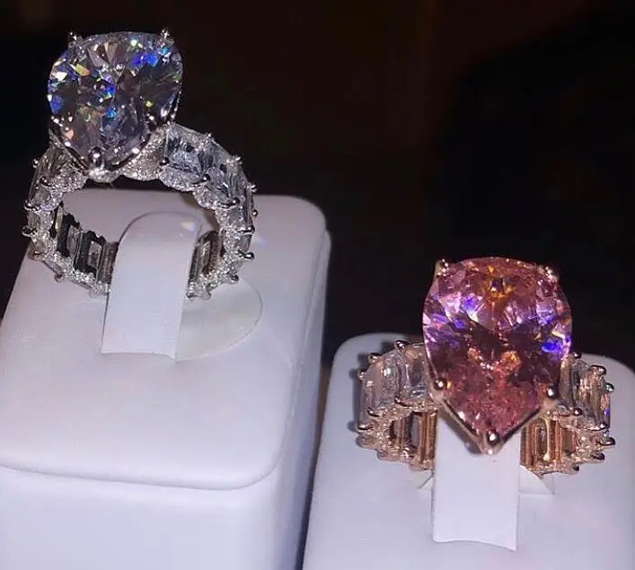 2020 розовое прозрачное большое кольцо с фианитами на пальцах для женщин iced out bling