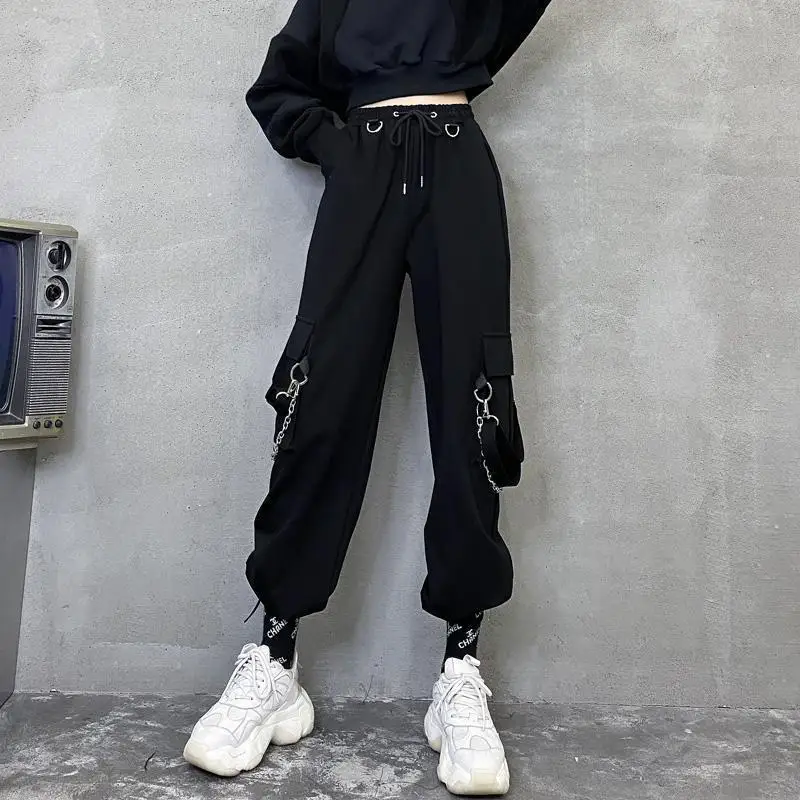 Women Black Detachable Strap Pants 
